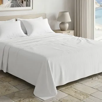 Σεντόνι Λευκό Ριγέ Βαμβακοσατέν 250x290 300 Κλωστές Βαμβακερό 60% Πολυέστερ 40% 008056011