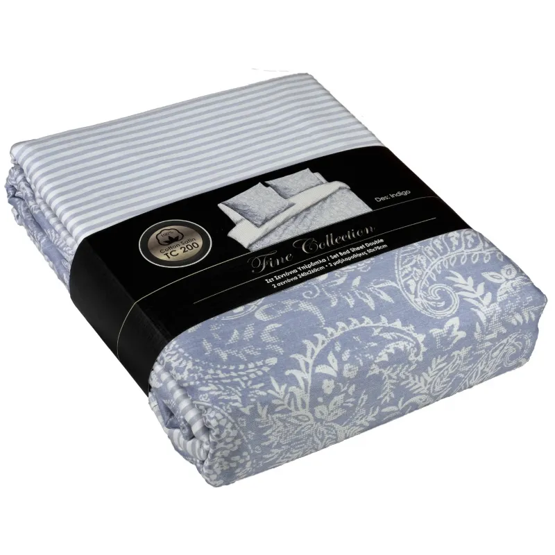 Σετ σεντόνια 4τμχ υπέρδιπλα 240x260 Βαμβακοσατέν 100% εμπριμέ 5201503208763 Indigo